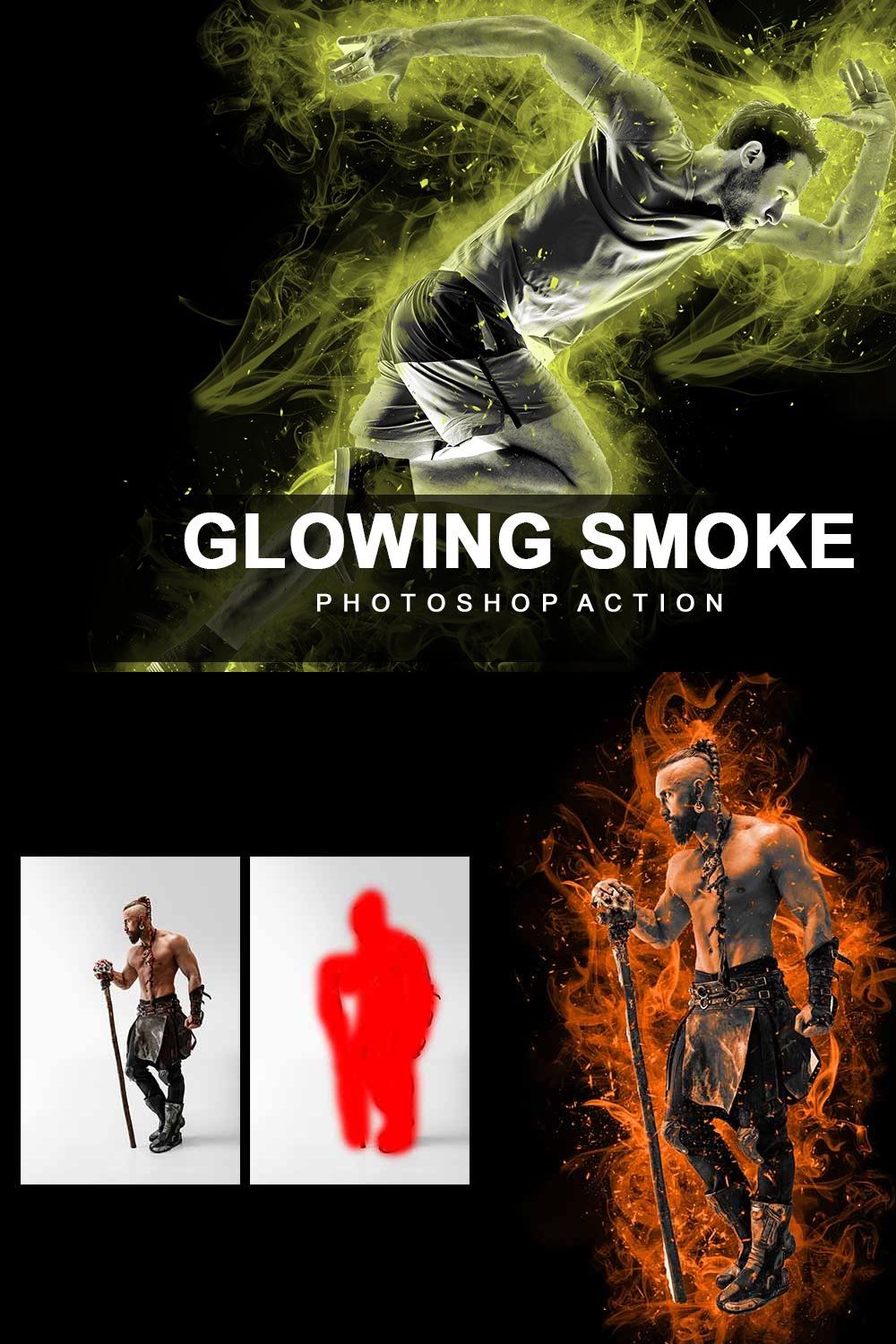 Glowing Smoke Photoshop Action pinterest preview image.