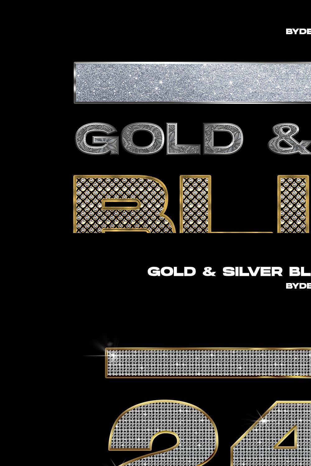 Gold & Diamond 'Bling' Text Styles pinterest preview image.