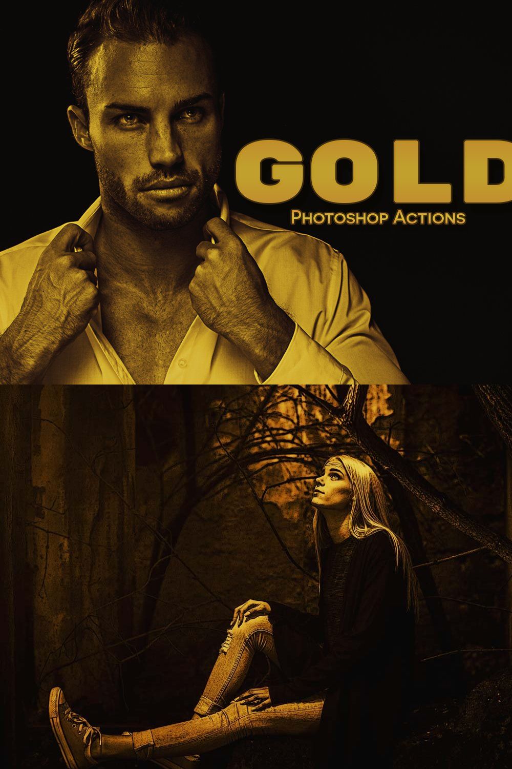 Gold Effect Photoshop Actions pinterest preview image.