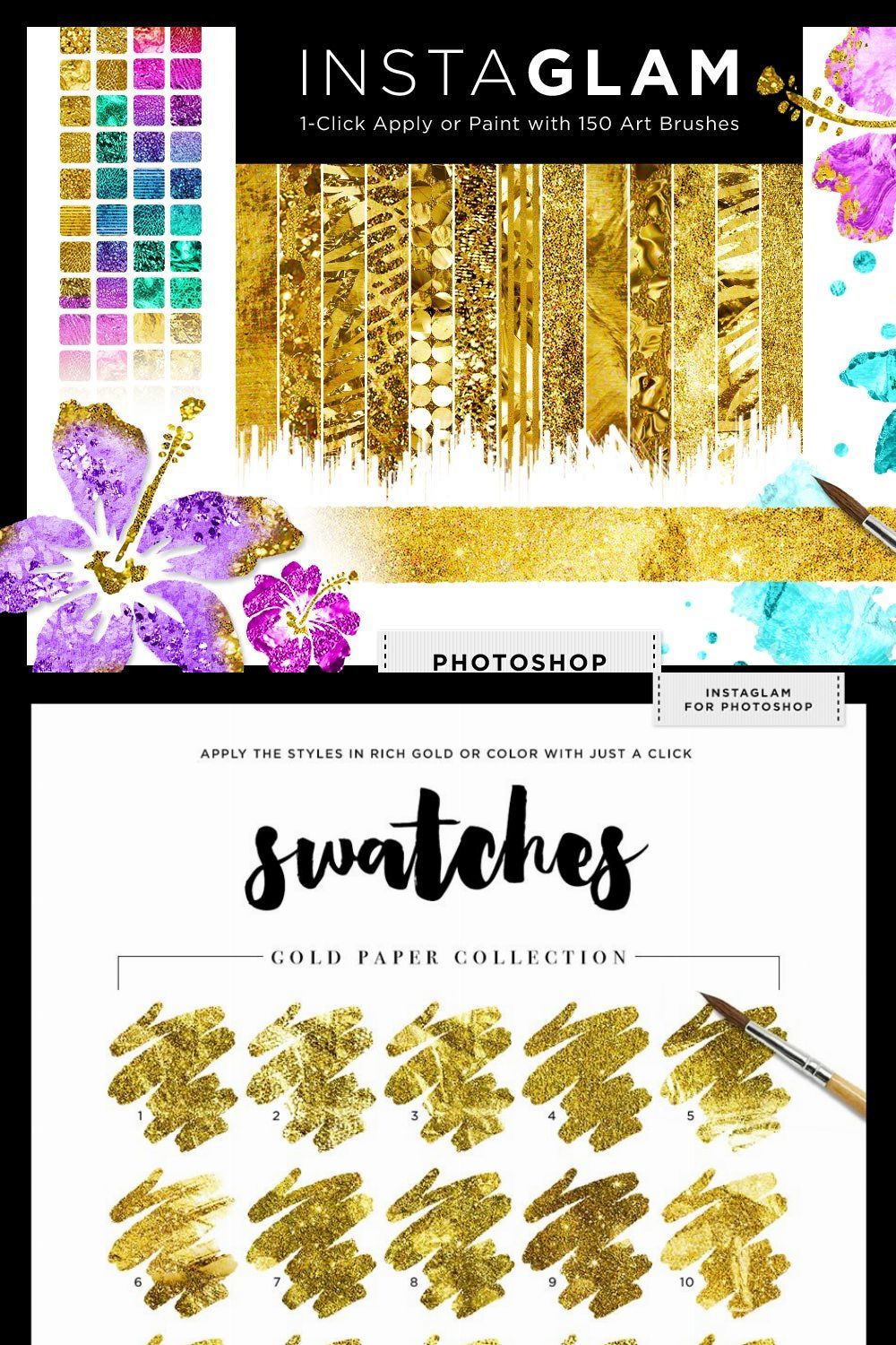 Gold Foil Textures+Styles PS Bundle pinterest preview image.