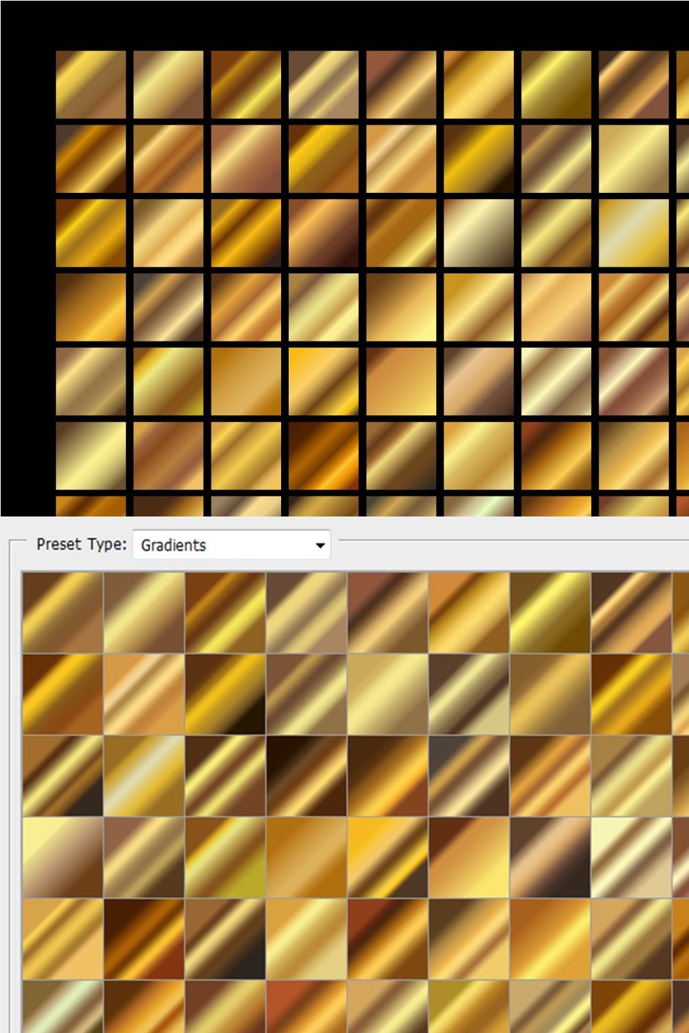 Gold Gradients for Photoshop .GRD pinterest preview image.