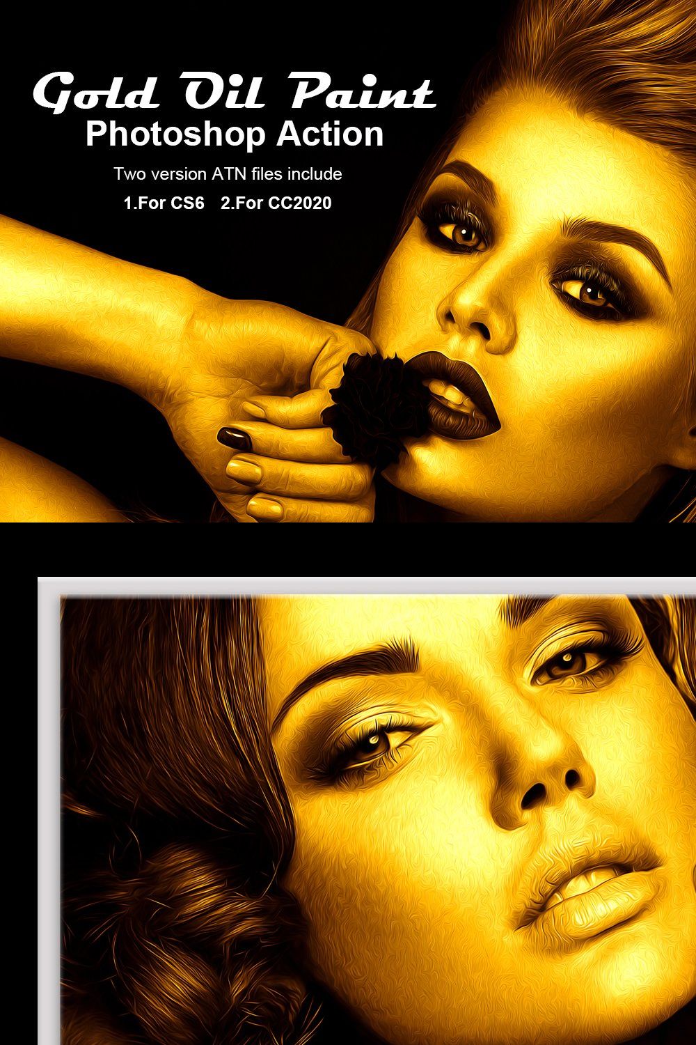 Gold Oil Paint Photoshop Action pinterest preview image.