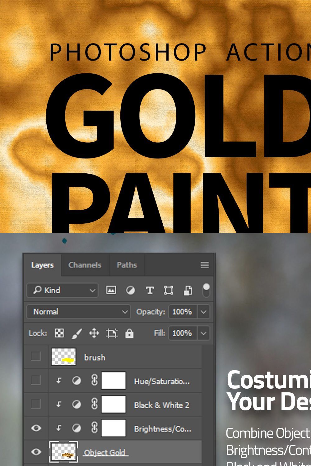Gold Paint Photo Effect V02 pinterest preview image.