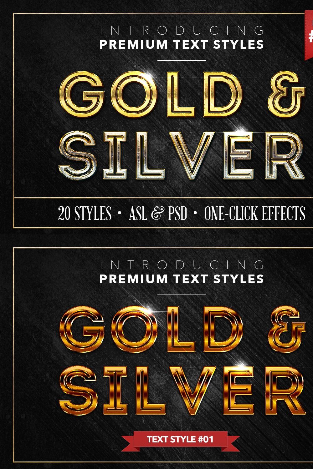 Gold & Silver #2 - 20 Text Styles pinterest preview image.