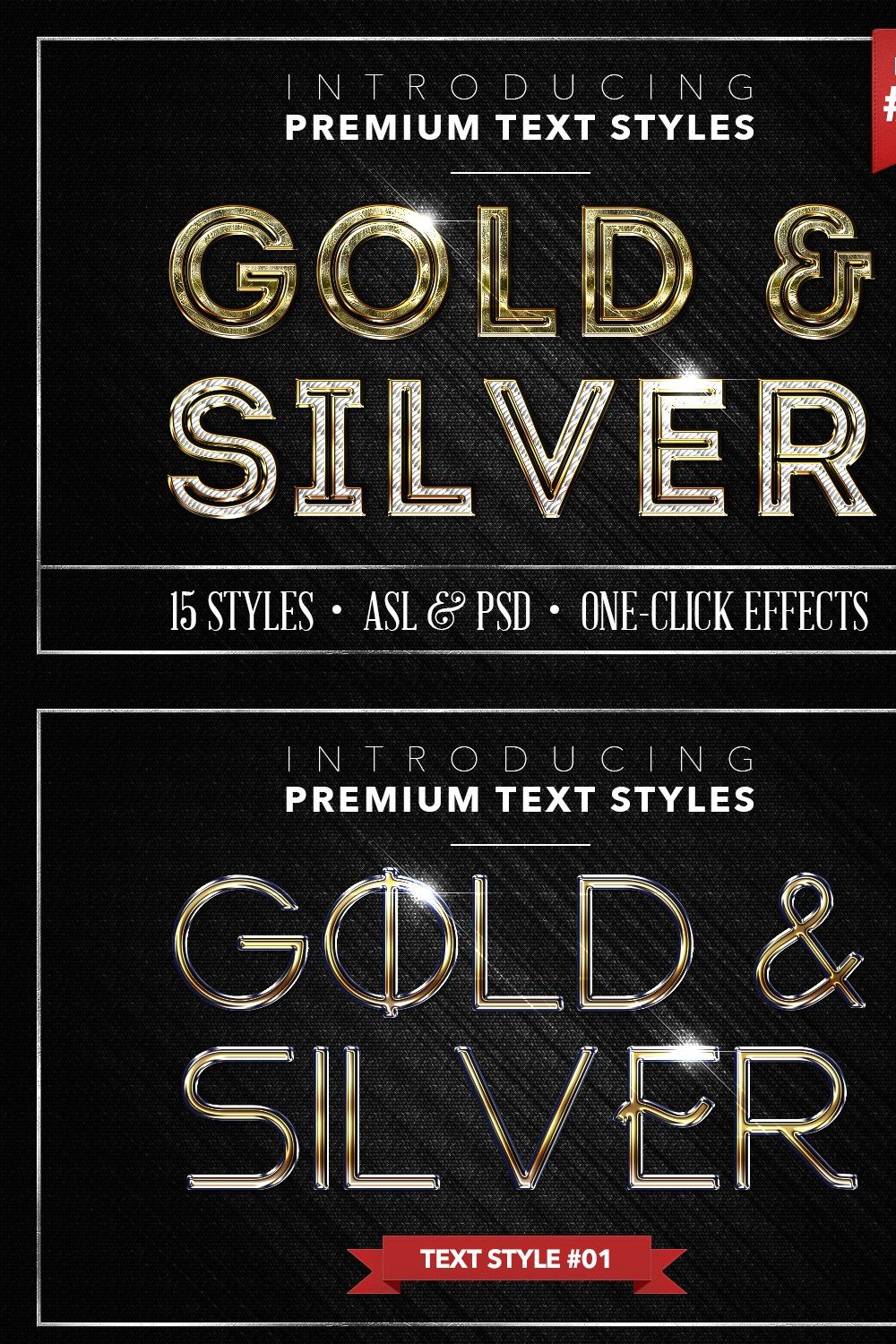 Gold & Silver #3 - 15 Text Styles pinterest preview image.