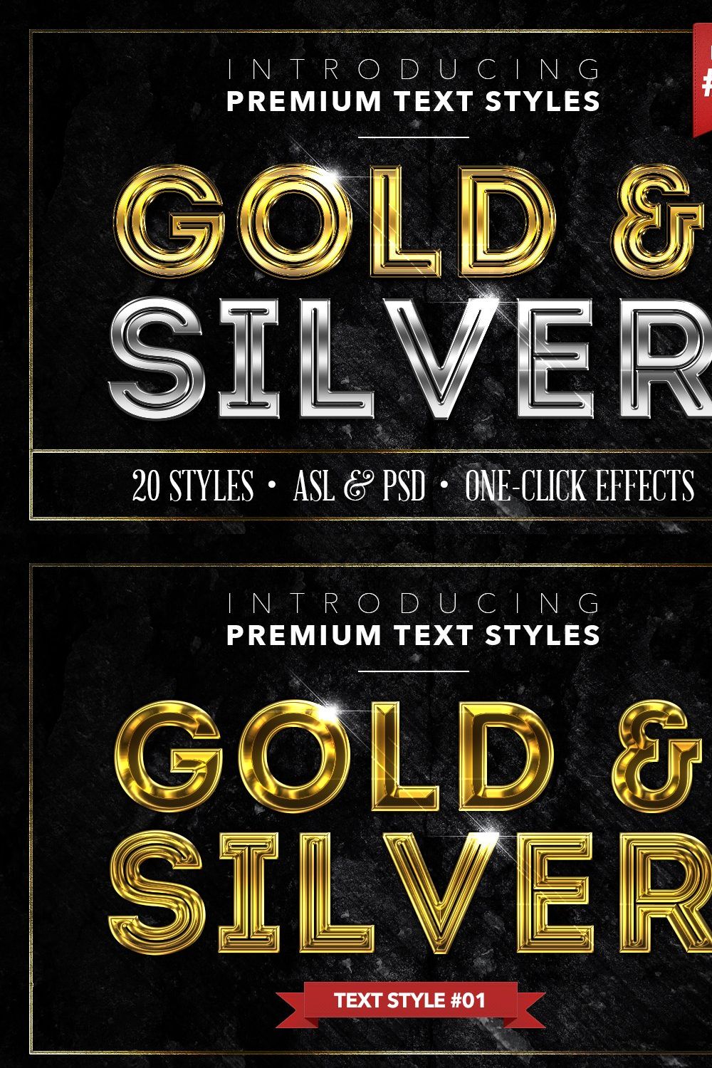 Gold & Silver #6 - 20 Text Styles pinterest preview image.