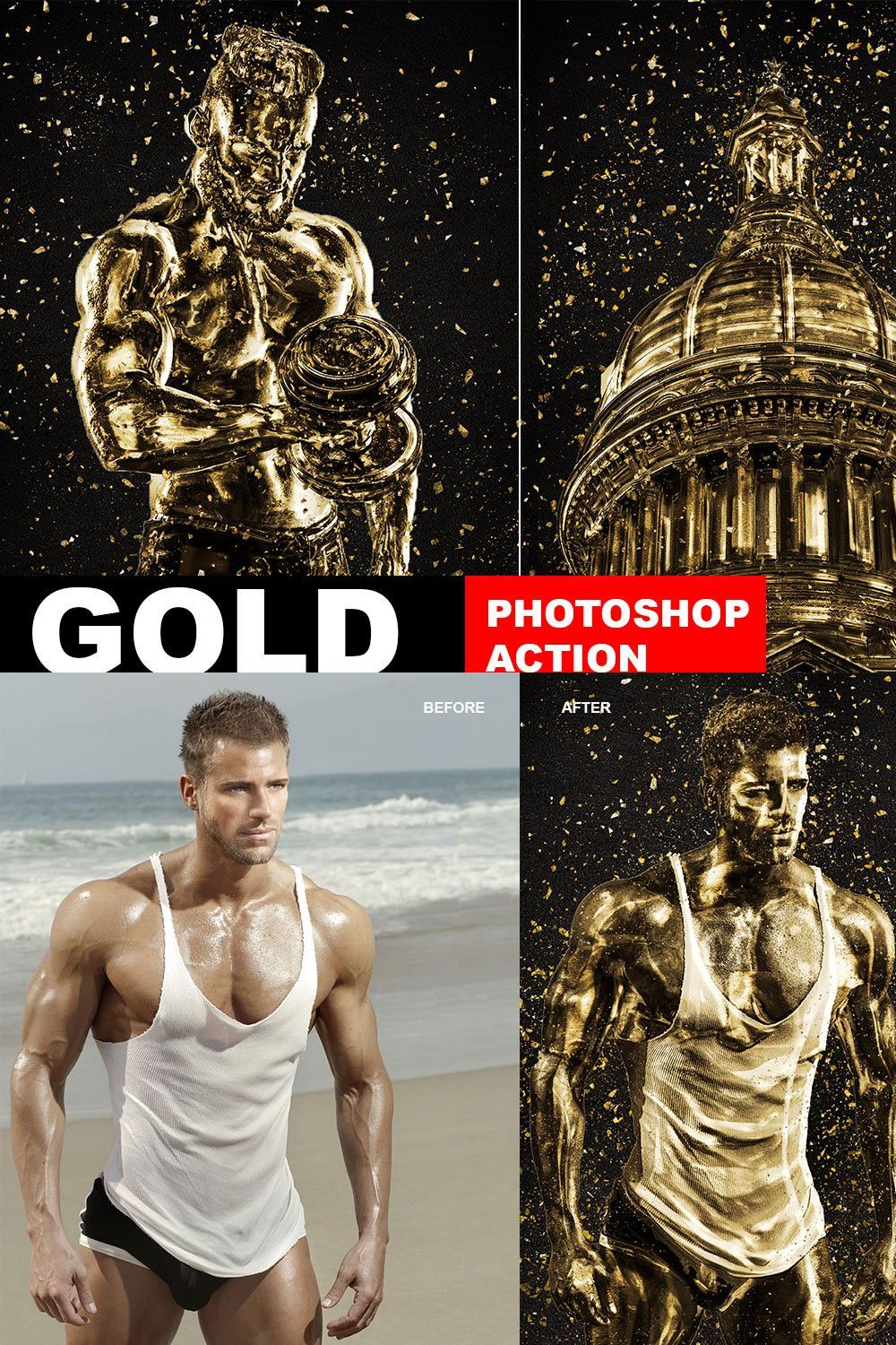 Gold Sprinkle Photoshop Action pinterest preview image.