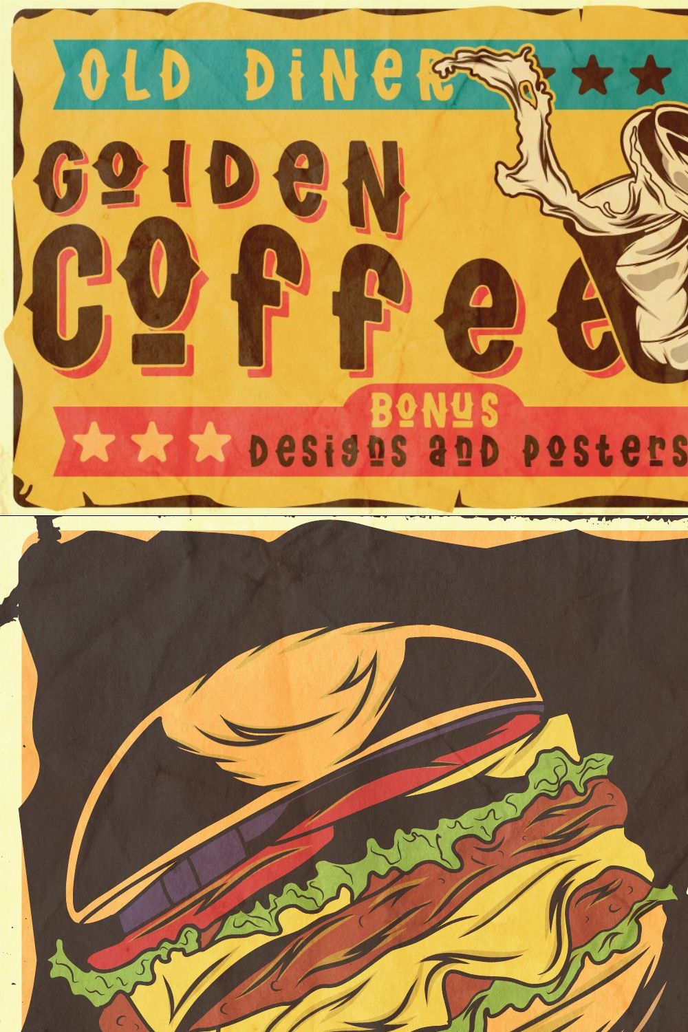 Golden coffee font, posters&designs pinterest preview image.