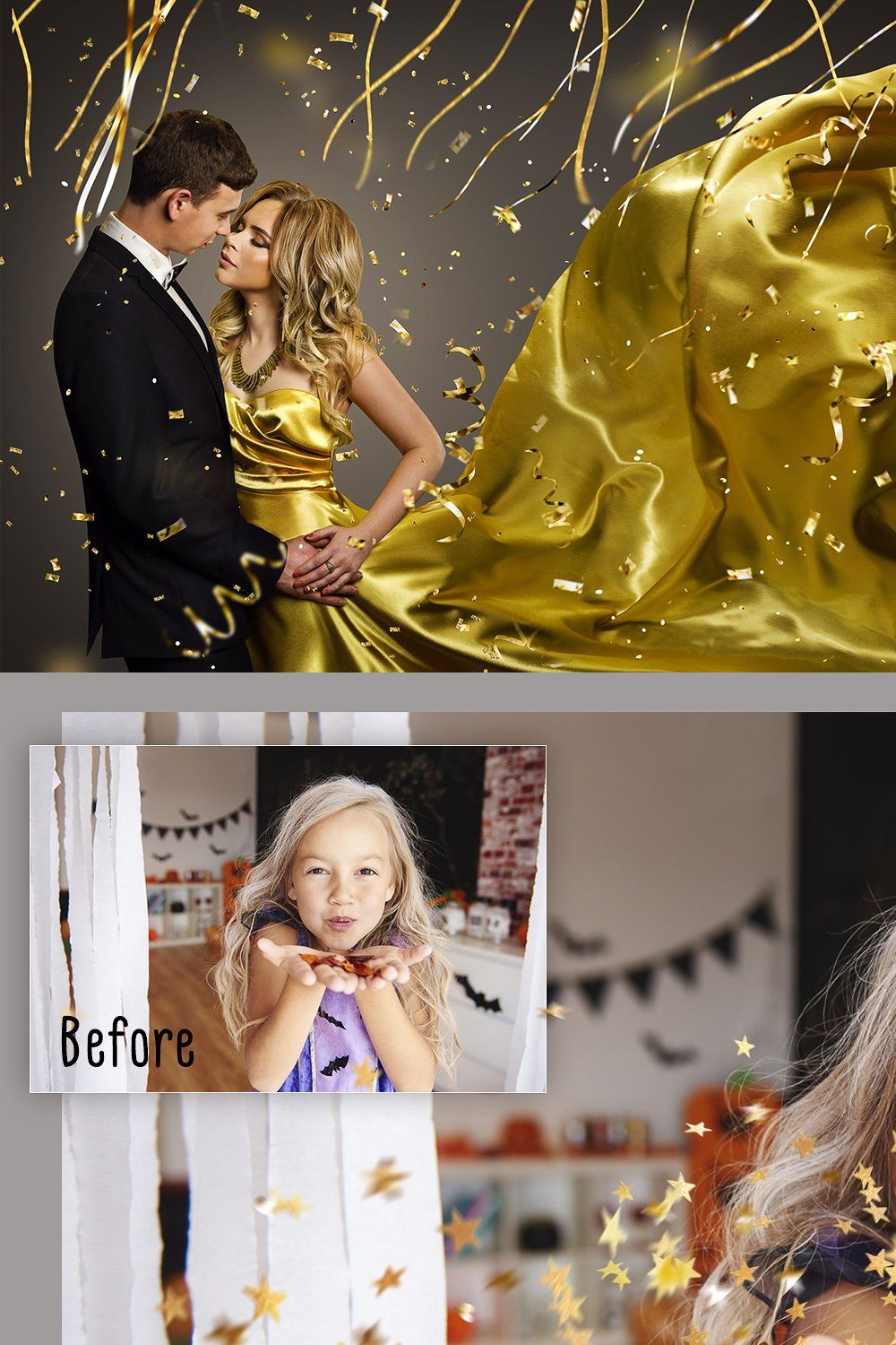 Golden Confetti Photo Overlays pinterest preview image.