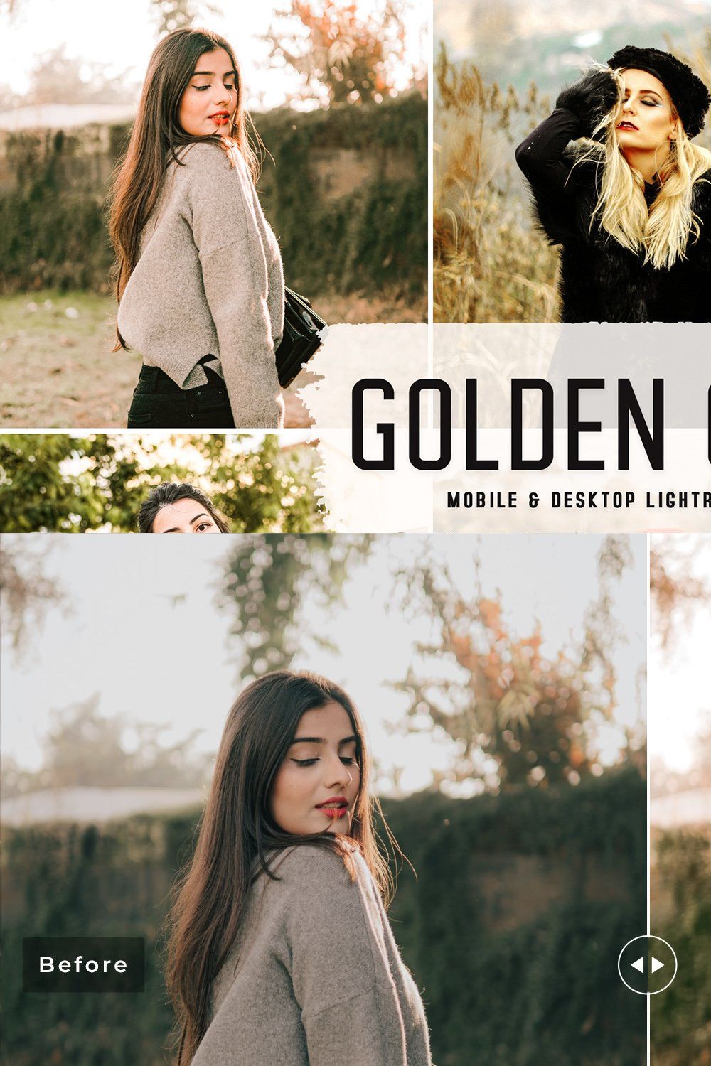 Golden Glow Pro Lightroom Presets pinterest preview image.