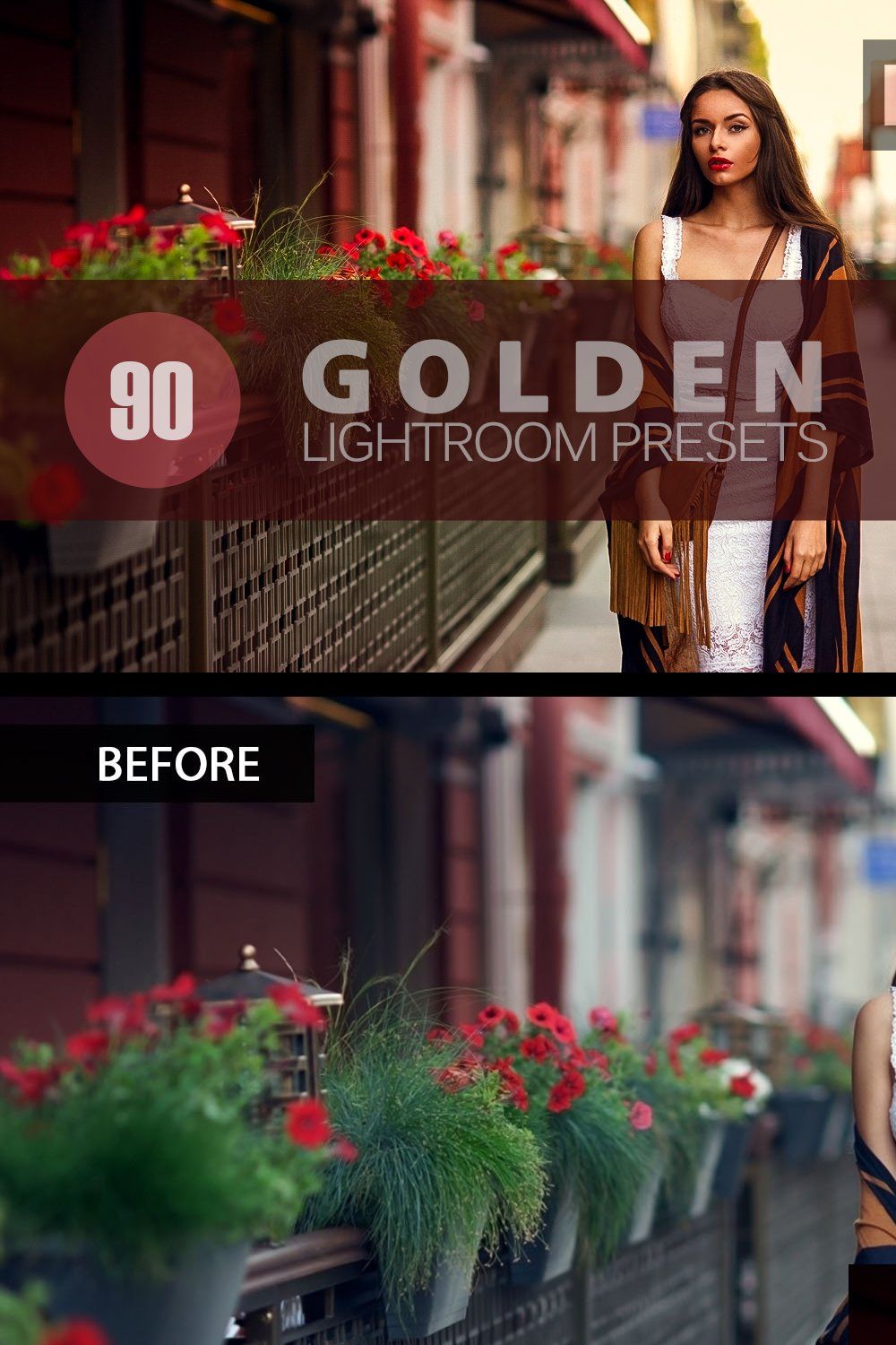 Golden Lightroom Presets bundle pinterest preview image.