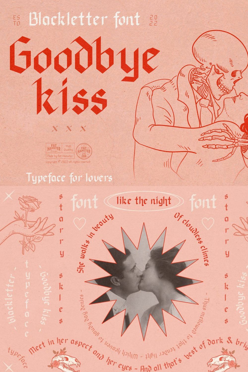Goodbye kiss blackletter font pinterest preview image.