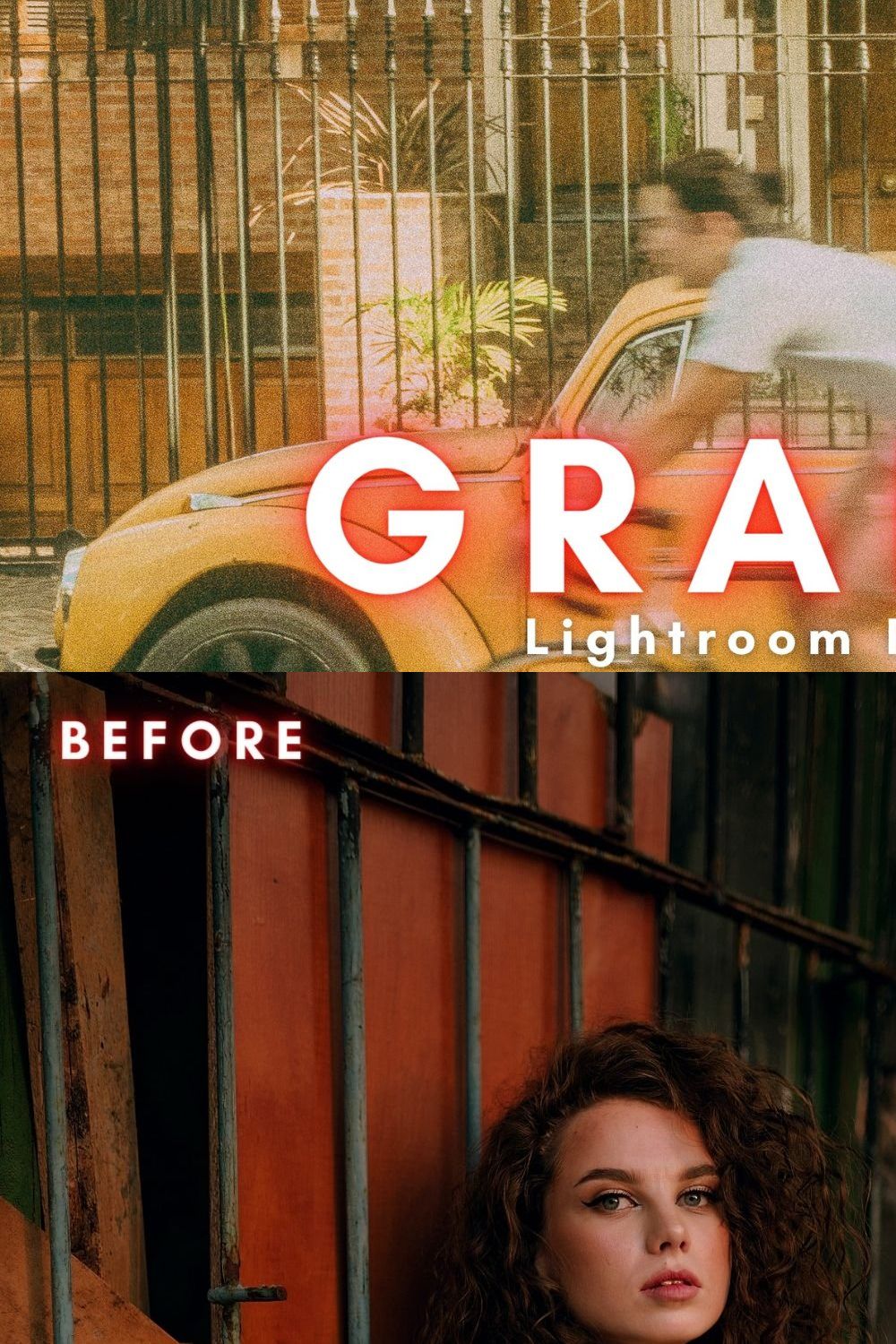 Grainy Lightroom Presets pinterest preview image.