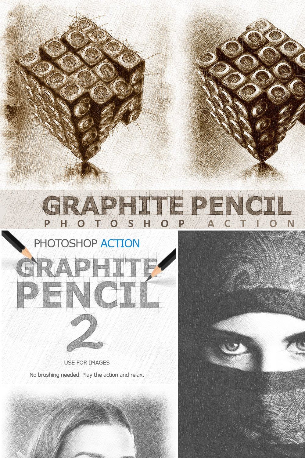 Graphite Pencil 2 Photoshop Actions pinterest preview image.