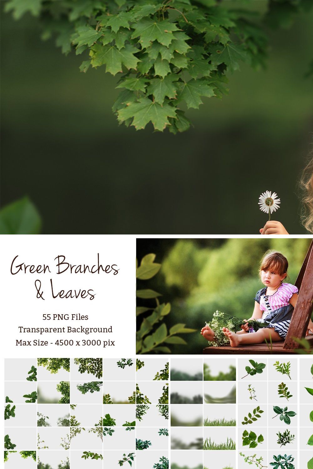 Green Branches and Leaves Overlays pinterest preview image.