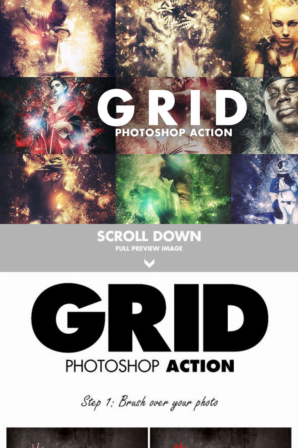 Grid Photoshop Action pinterest preview image.