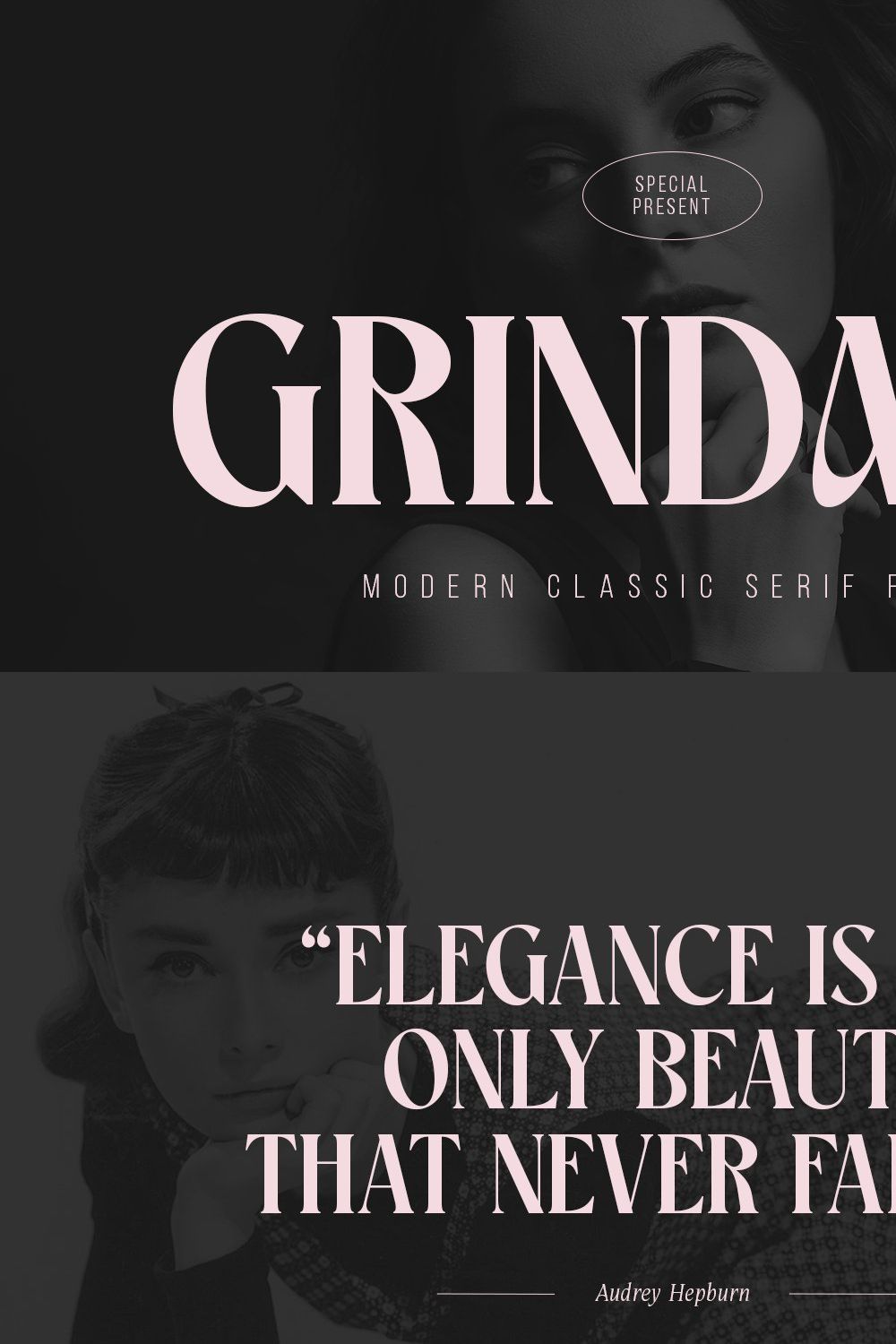 Grindale - Modern Classic Serif Font pinterest preview image.