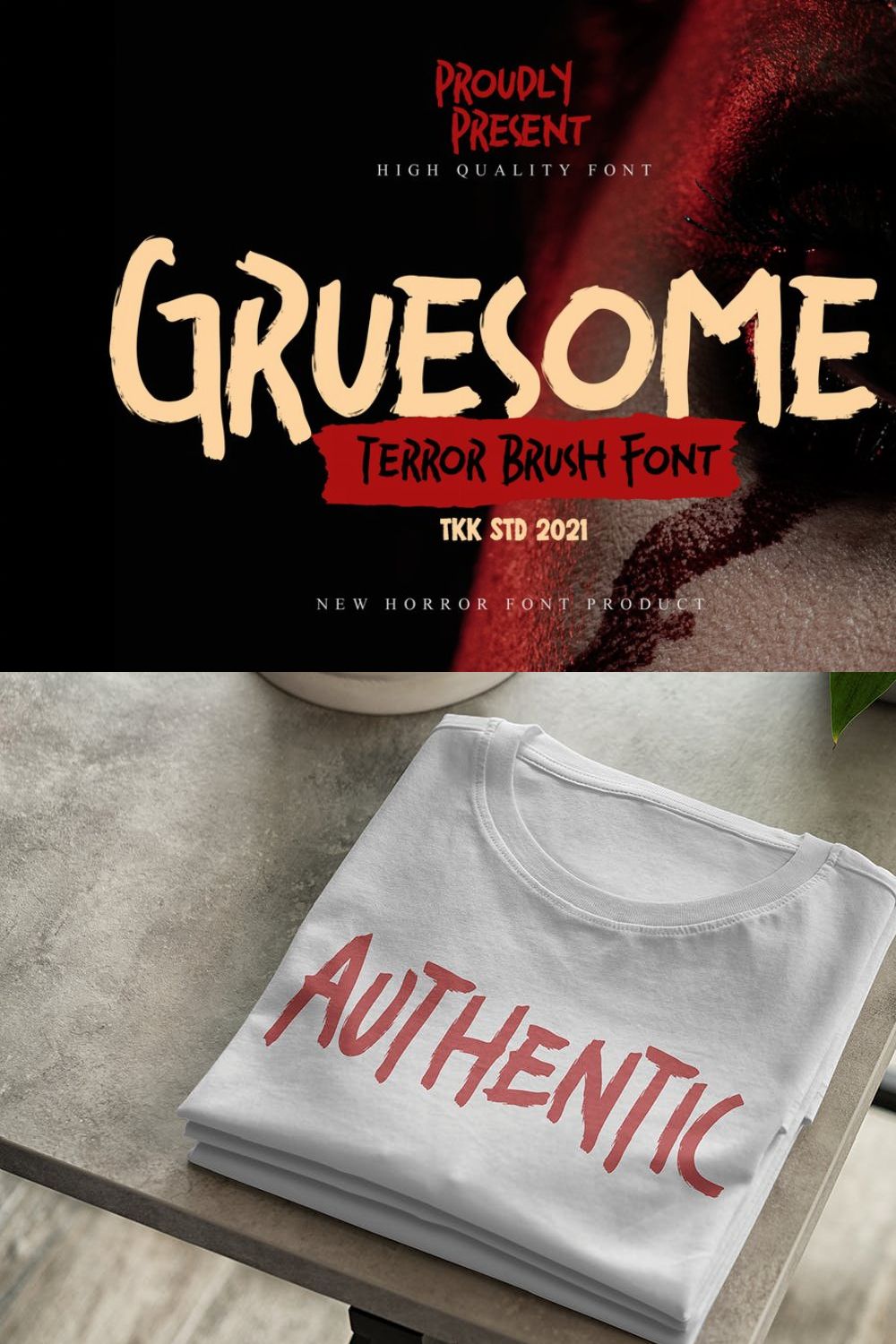 Gruesome - Horror Font pinterest preview image.