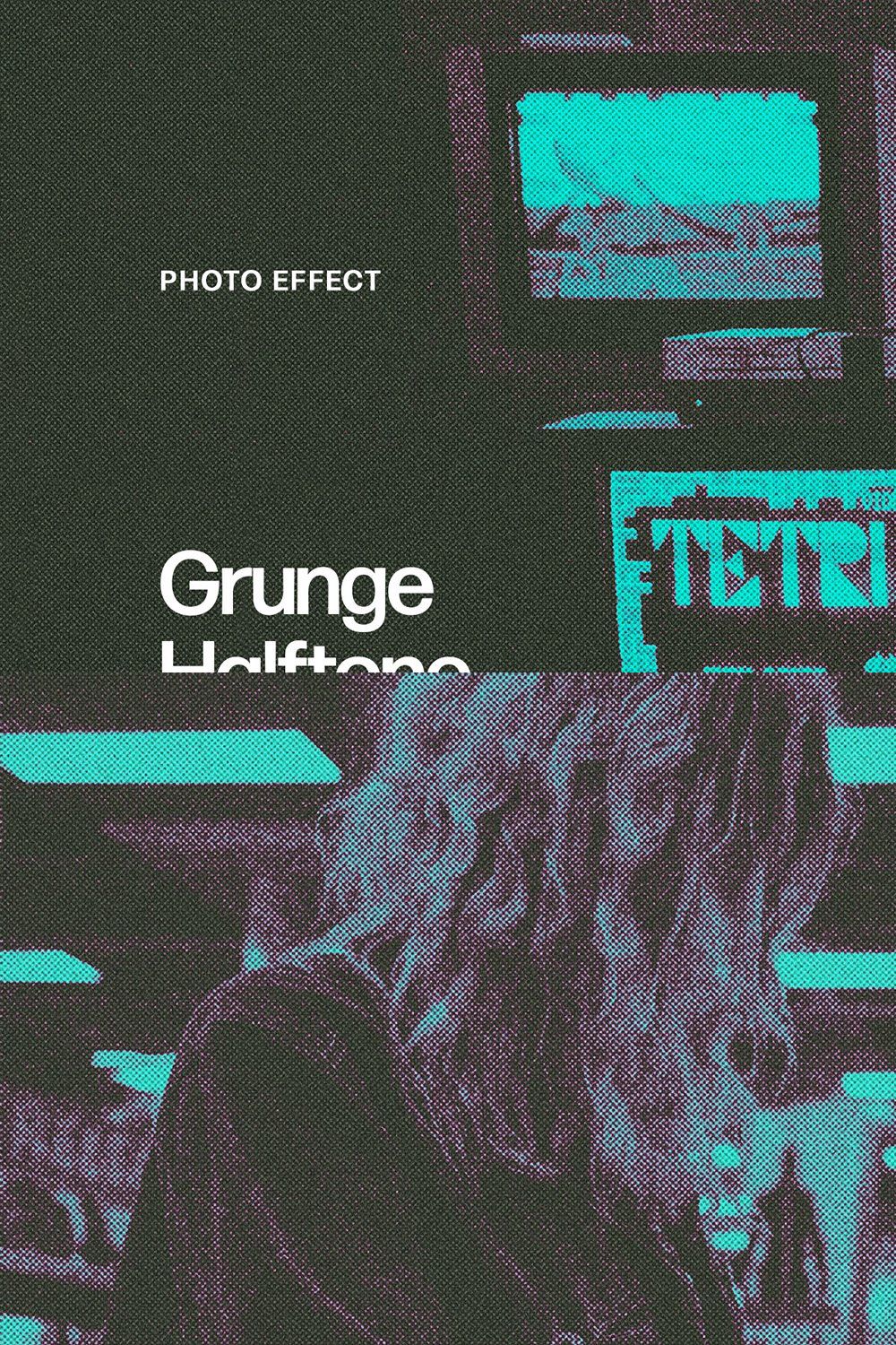 Grunge Halftone Photo Effect pinterest preview image.