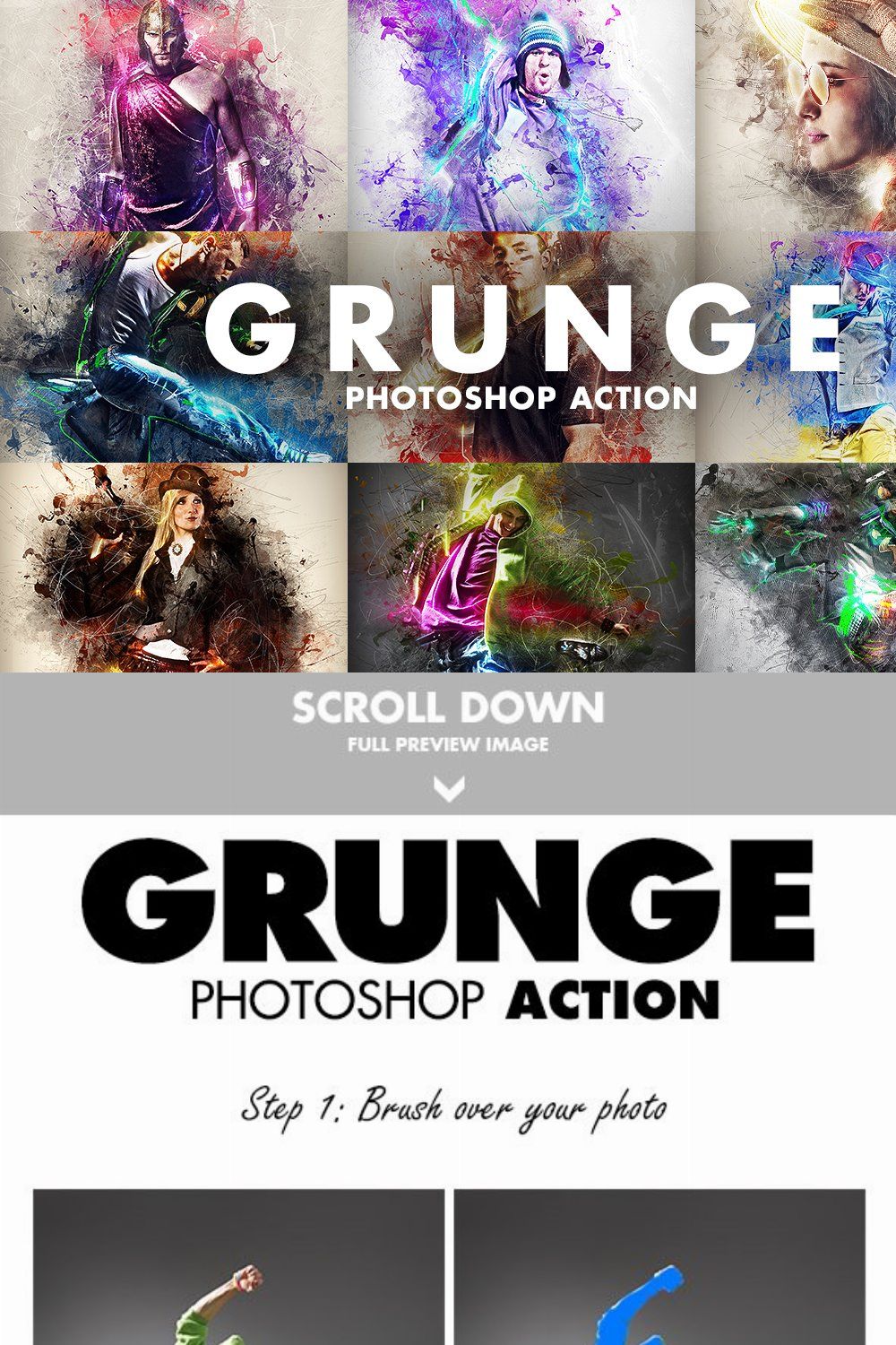 Grunge Photoshop Action pinterest preview image.