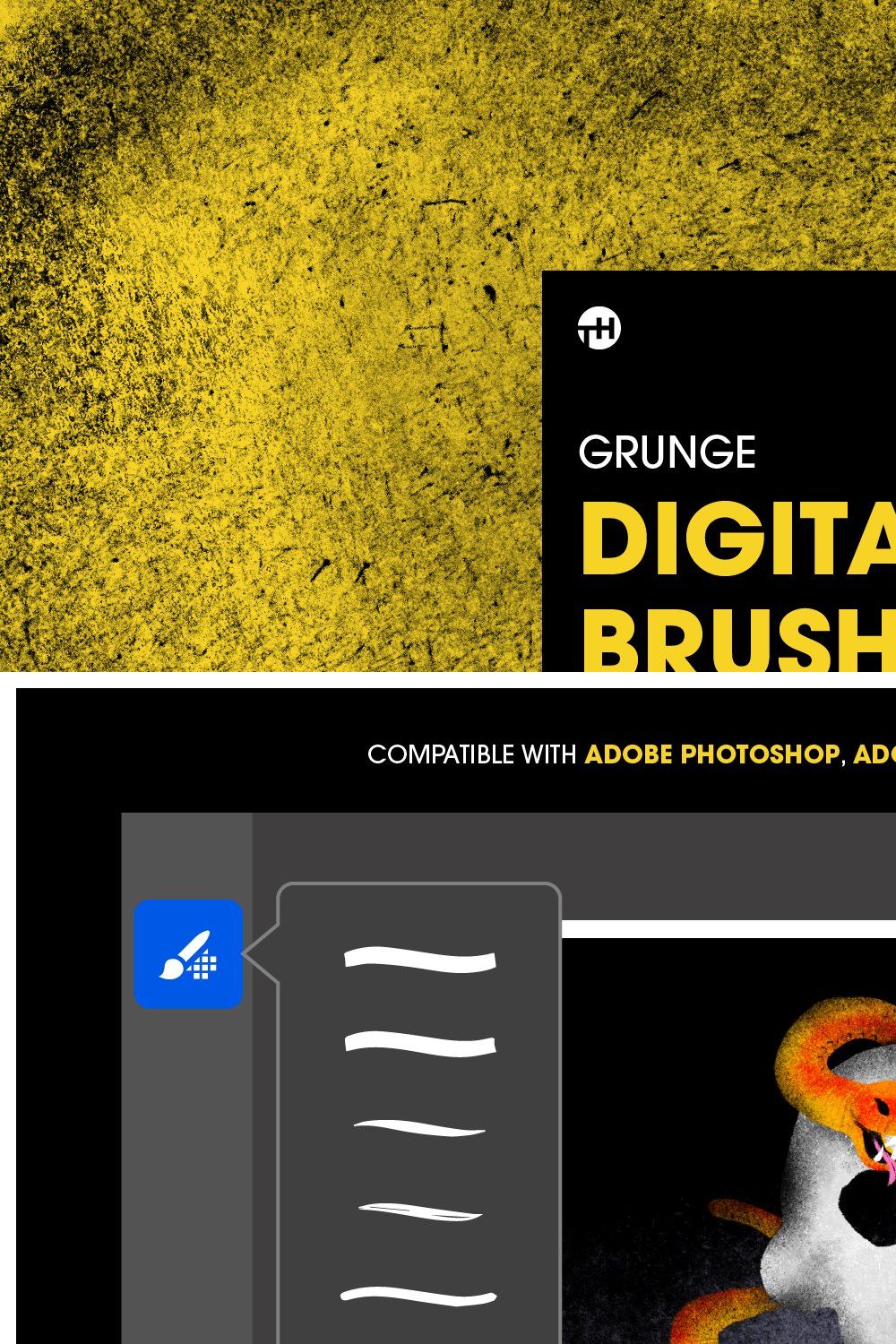 Grunge Photoshop Brushes pinterest preview image.