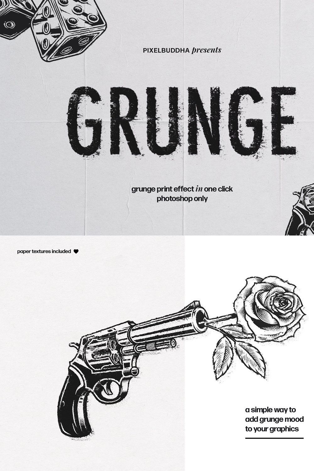 Grunge Print Effect for Photoshop pinterest preview image.