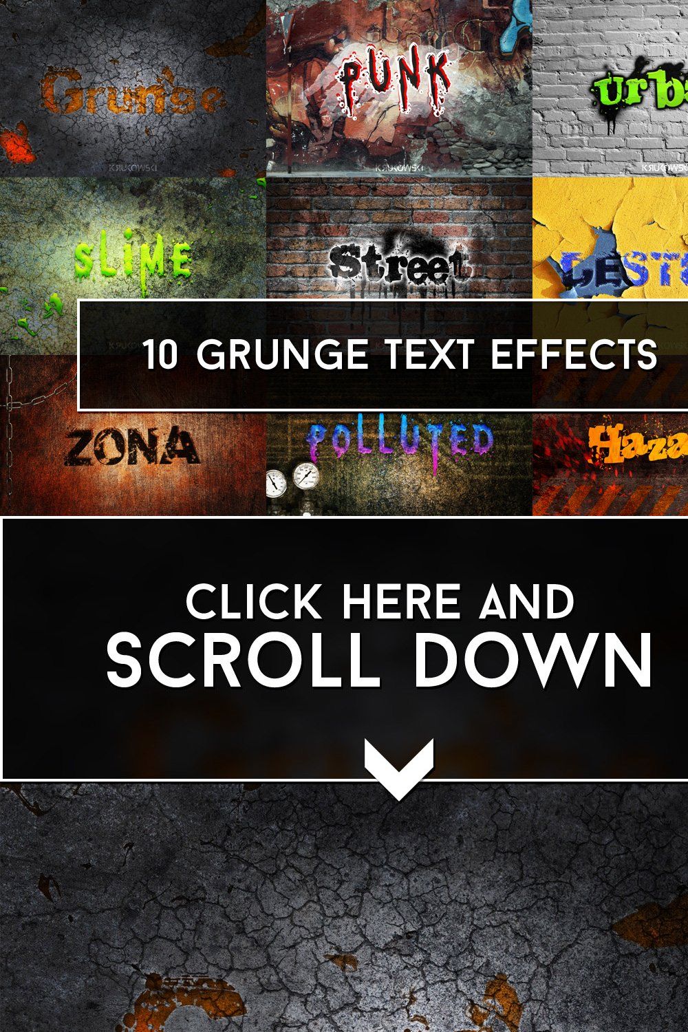 Grunge Text Effects pinterest preview image.