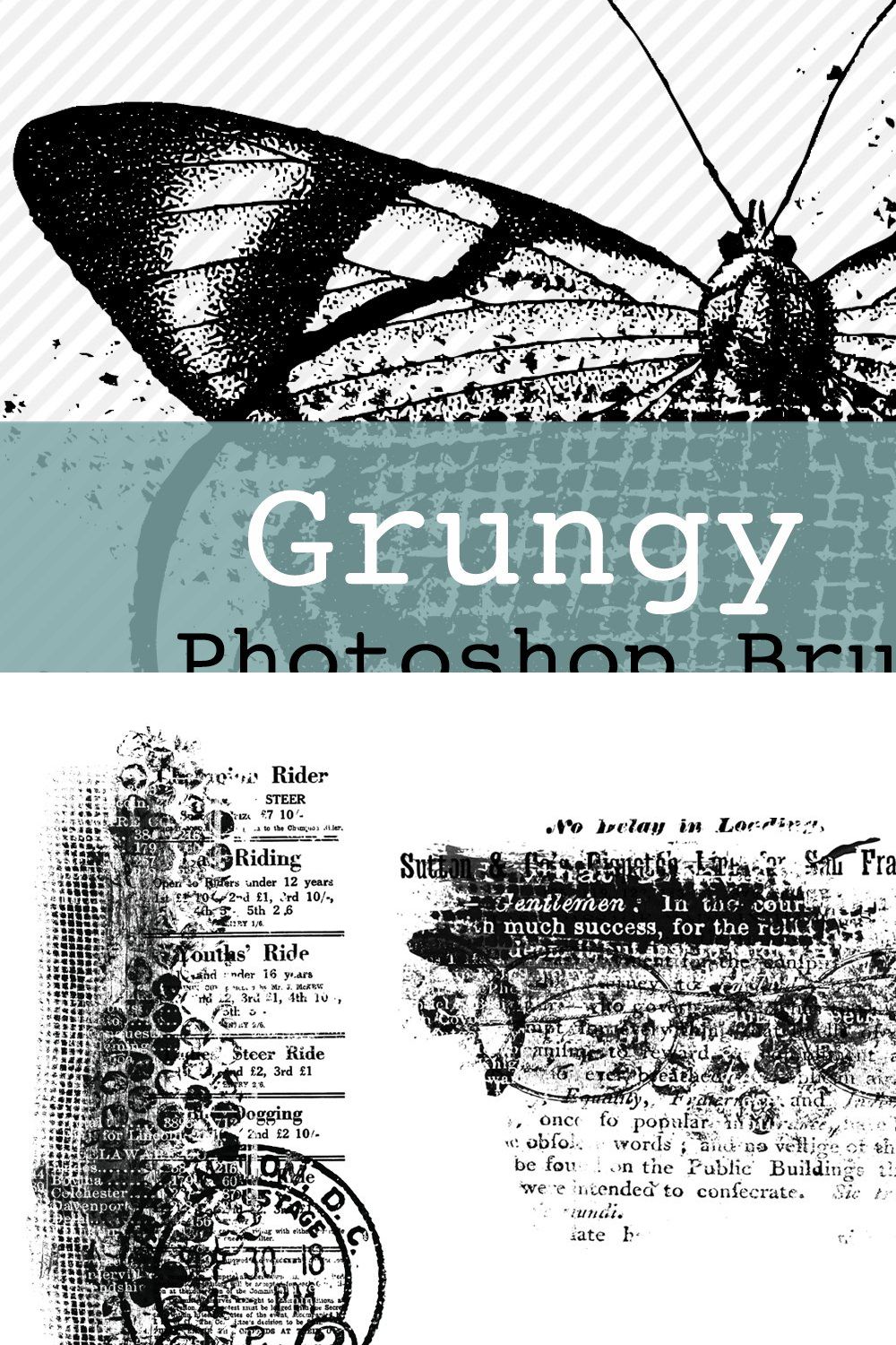 Grungy Collage PS Brushes & Stamps pinterest preview image.