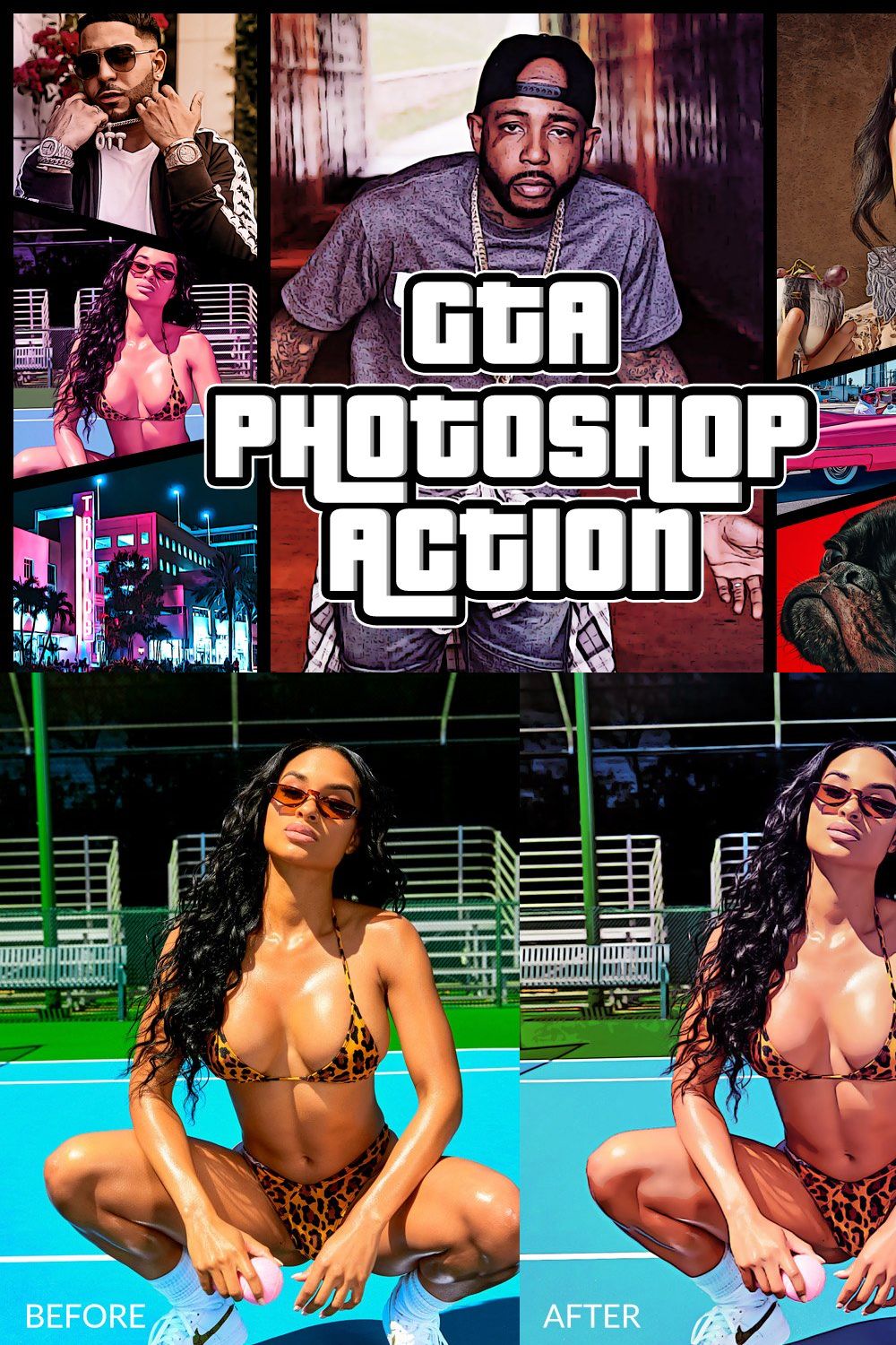 GTA Photoshop Action pinterest preview image.