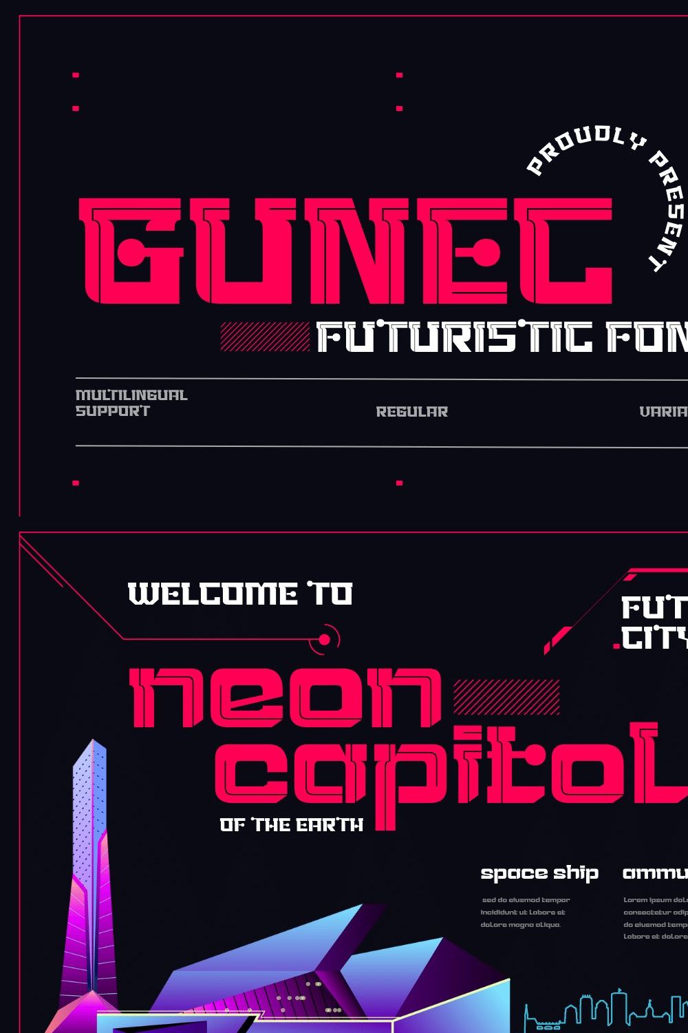 Gunec | Futuristic Font pinterest preview image.