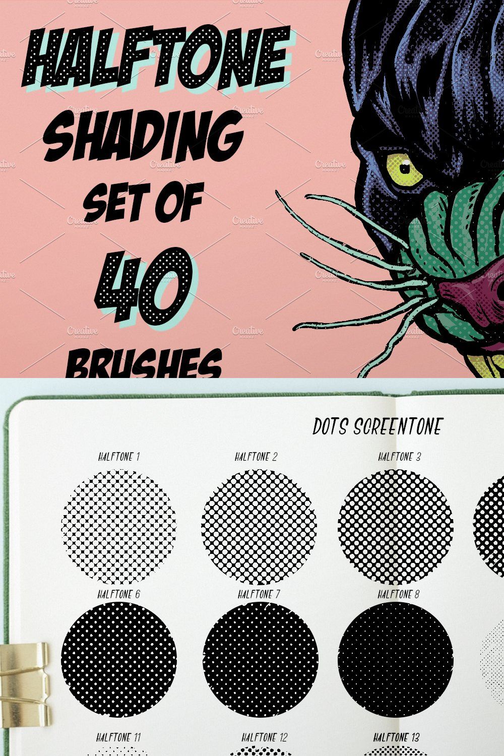 Halftone Brush Pack pinterest preview image.