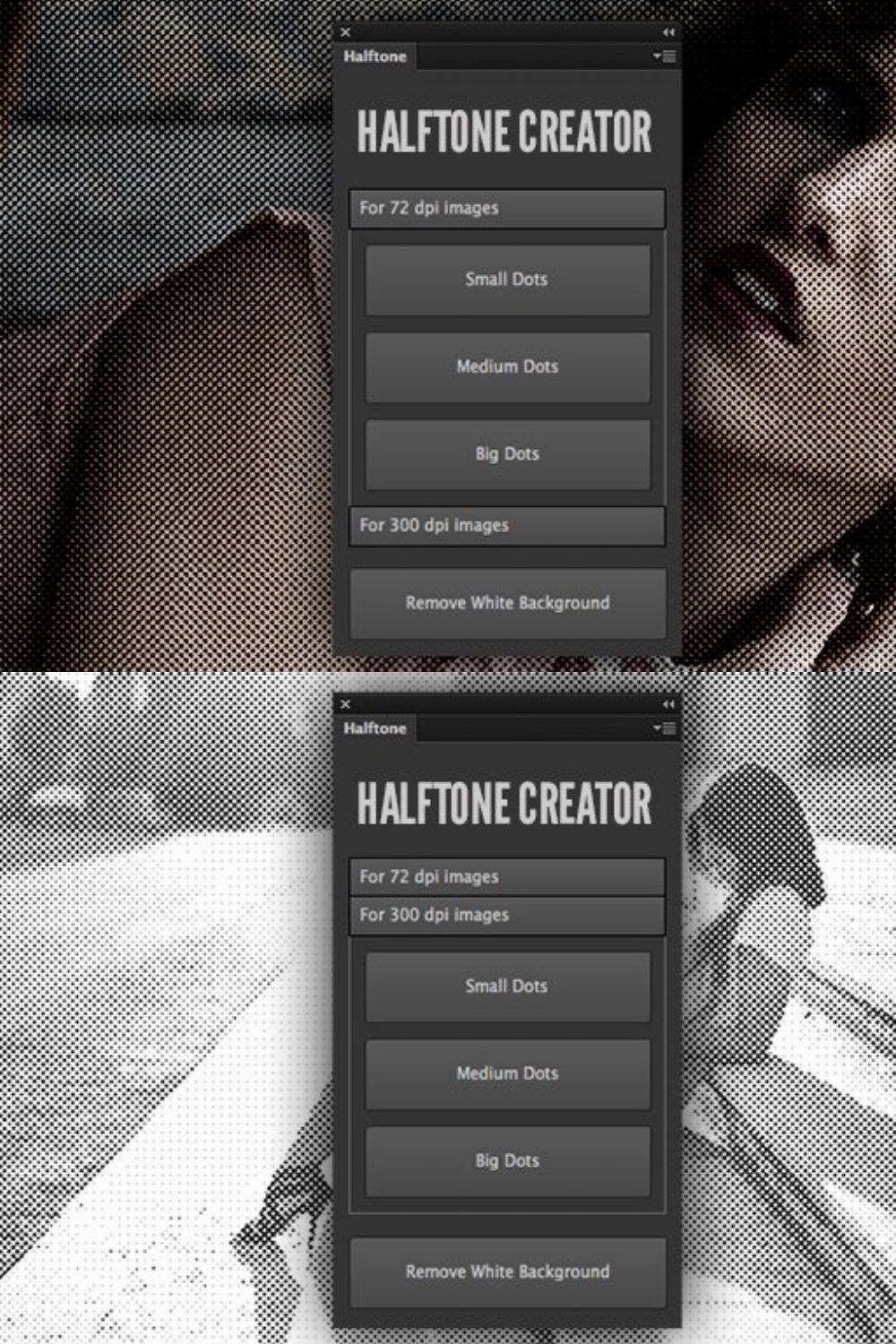 Halftone Creator Photoshop Plugin pinterest preview image.
