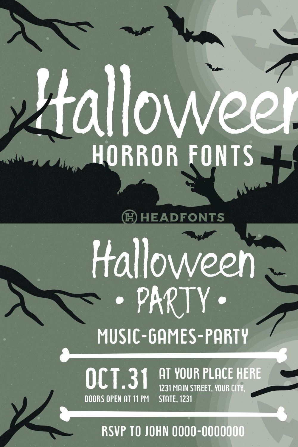 Halloween Horror Font Bundle pinterest preview image.