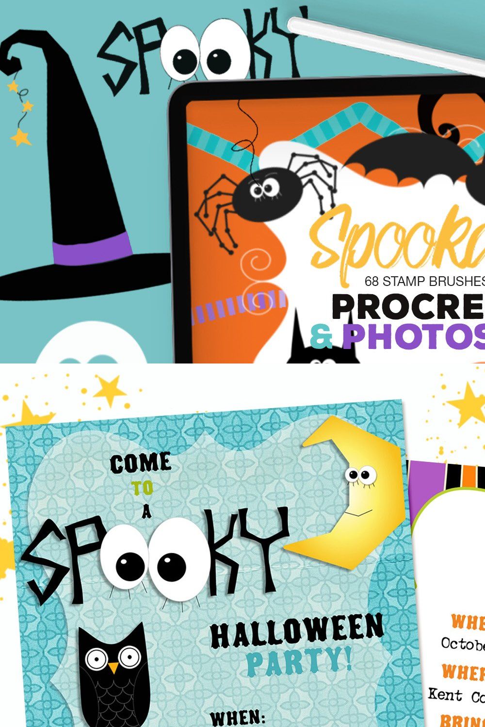 Halloween Procreate & PS Brushes pinterest preview image.