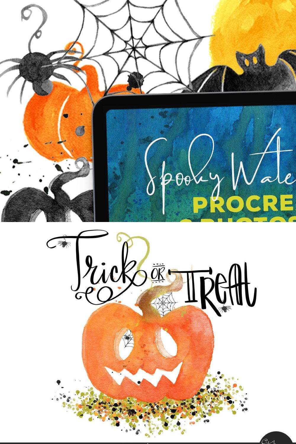 Halloween WC Procreate & PS Brushes pinterest preview image.