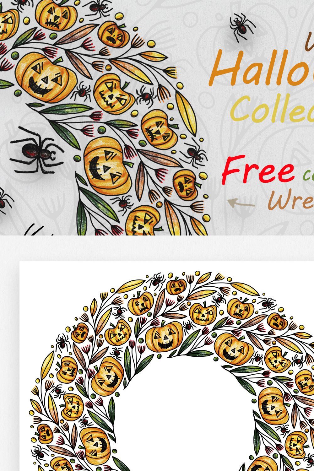 Halloween wreath,pumpkins and spider pinterest preview image.