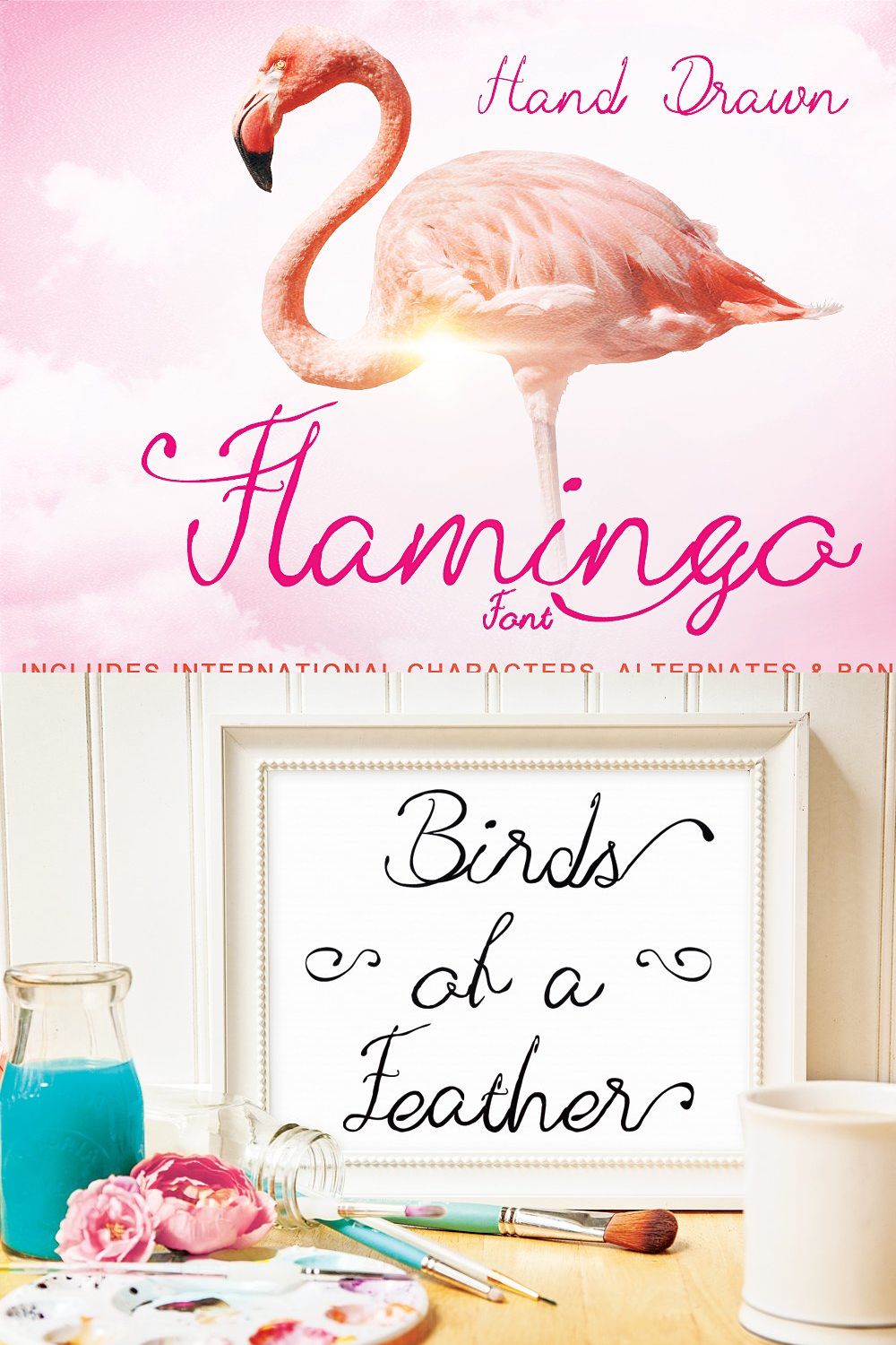 Hand Drawn Flamingo Font pinterest preview image.