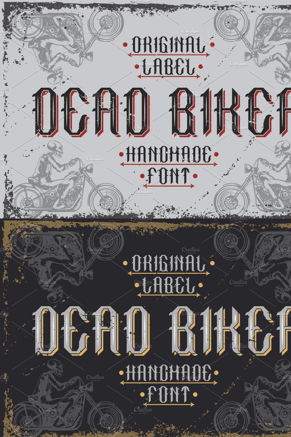 Handcrafted font "Dead biker" pinterest preview image.