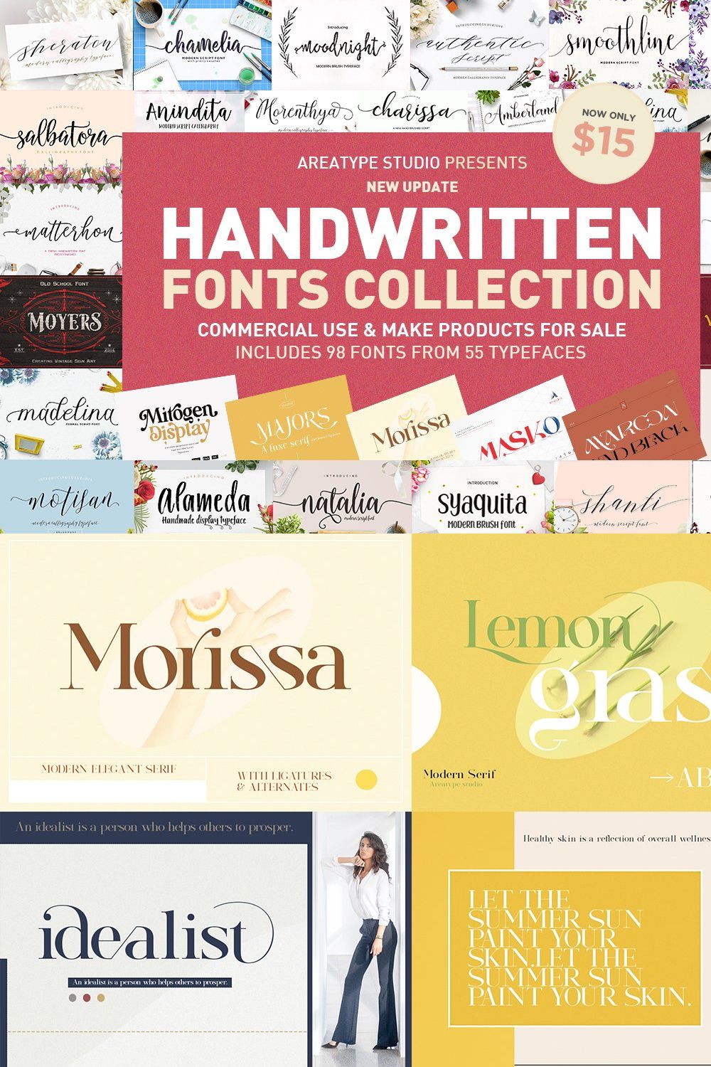 Handwritten Fonts Collection pinterest preview image.
