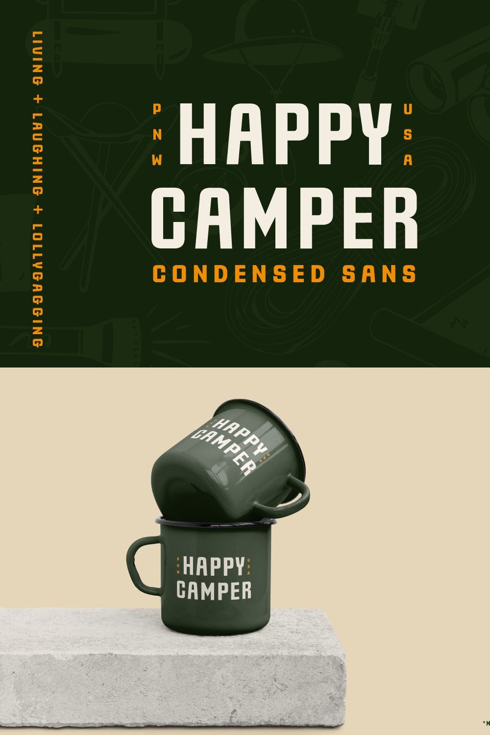 Happy Camper - Condensed Sans Serif pinterest preview image.