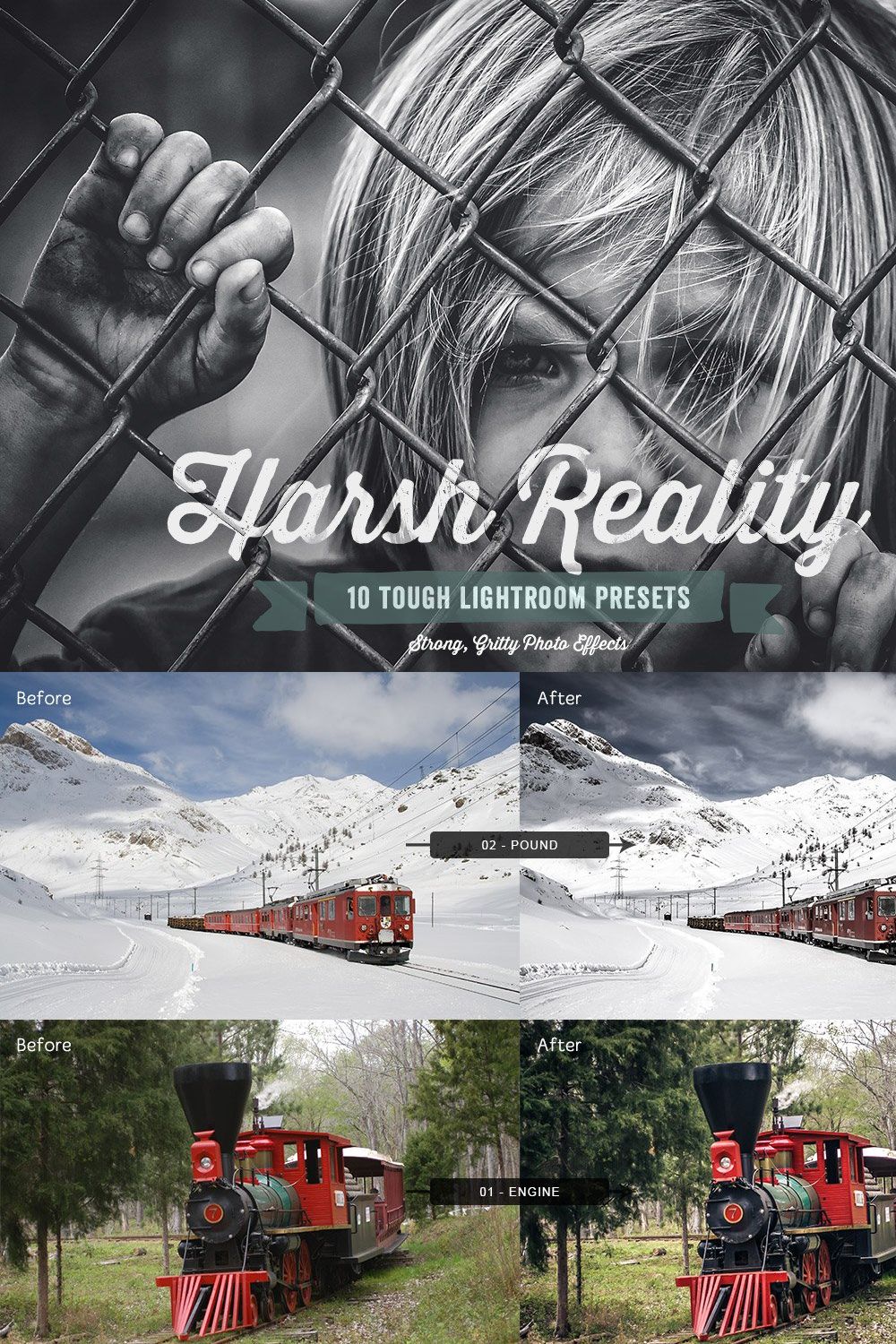 Harsh Reality Lightroom Presets pinterest preview image.