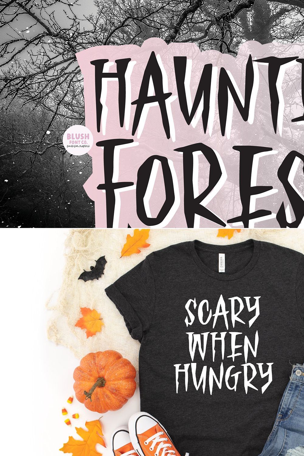 HAUNTED FOREST Creepy Halloween Font pinterest preview image.