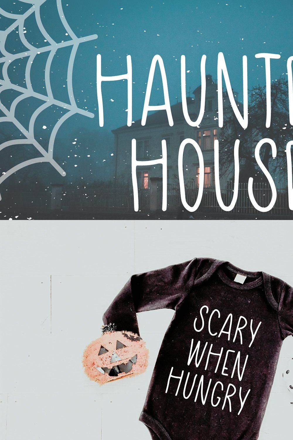 HAUNTED HOUSE Spooky Halloween Font pinterest preview image.