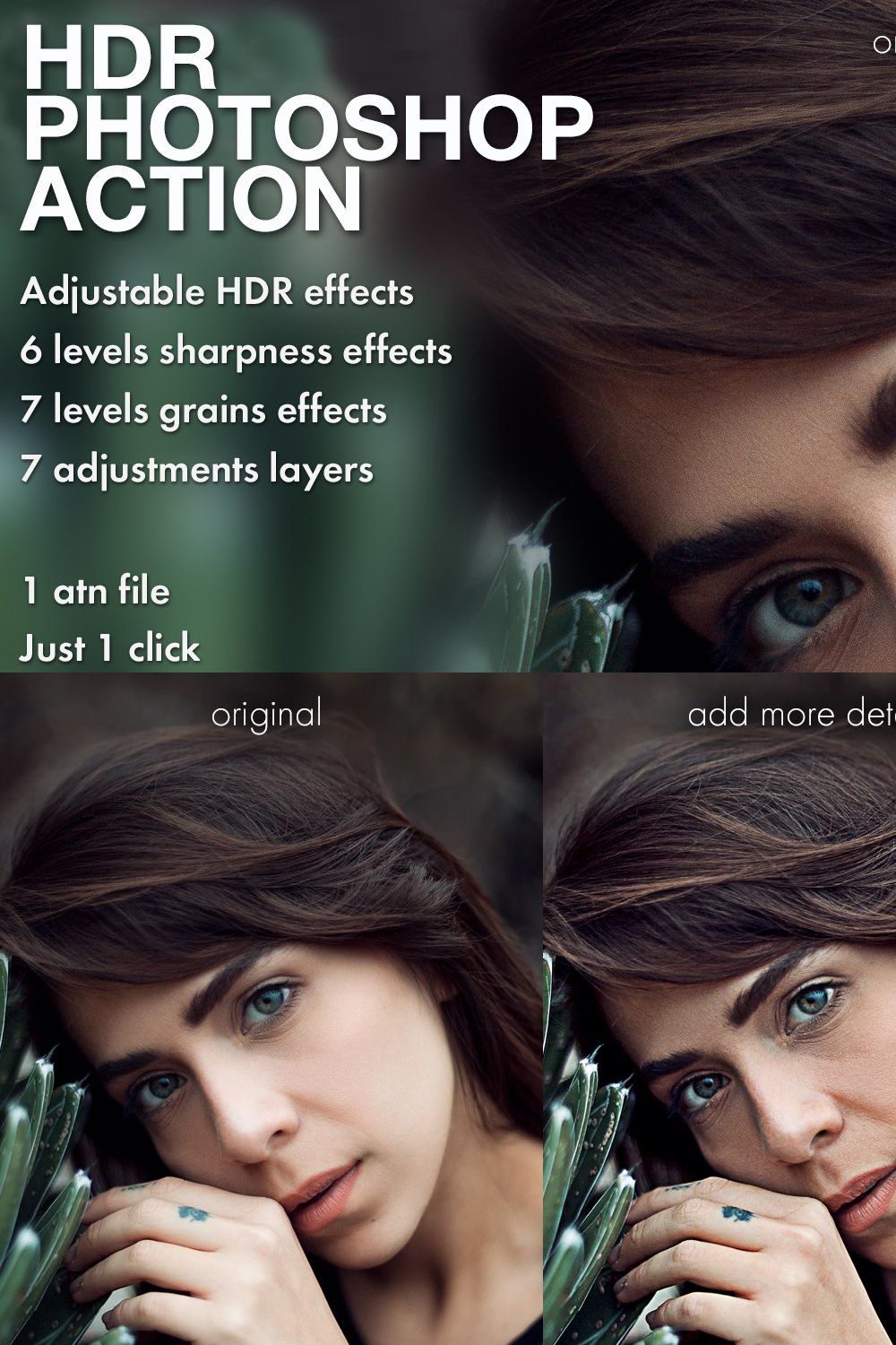 HDR Photoshop Action pinterest preview image.
