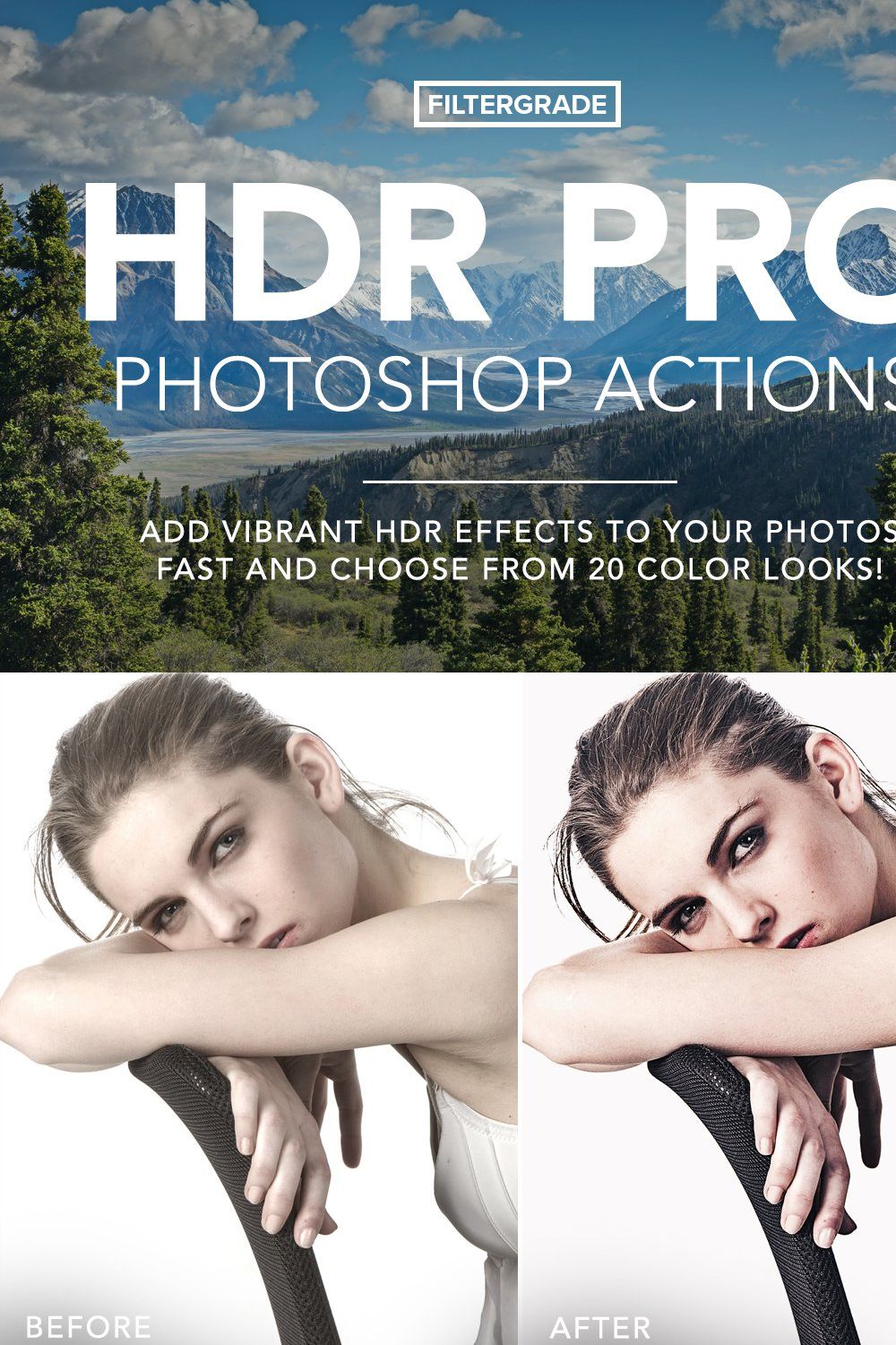 HDR PRO Photoshop Actions pinterest preview image.