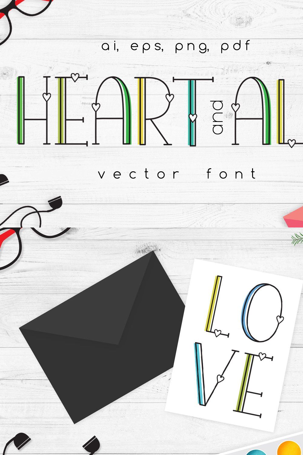 Heart and all Vector Font pinterest preview image.