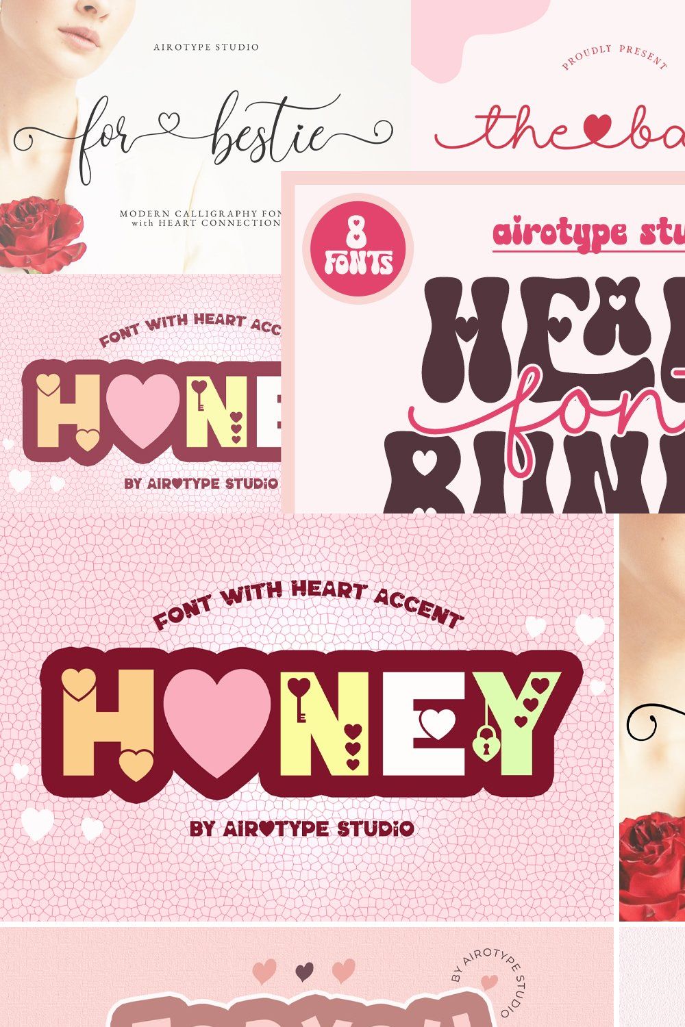 Heart Font Bundle | 8 Love Fonts pinterest preview image.