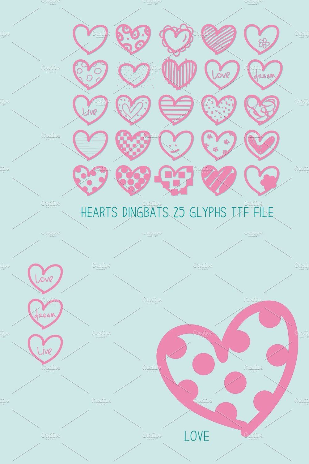 Hearts Dingbats pinterest preview image.