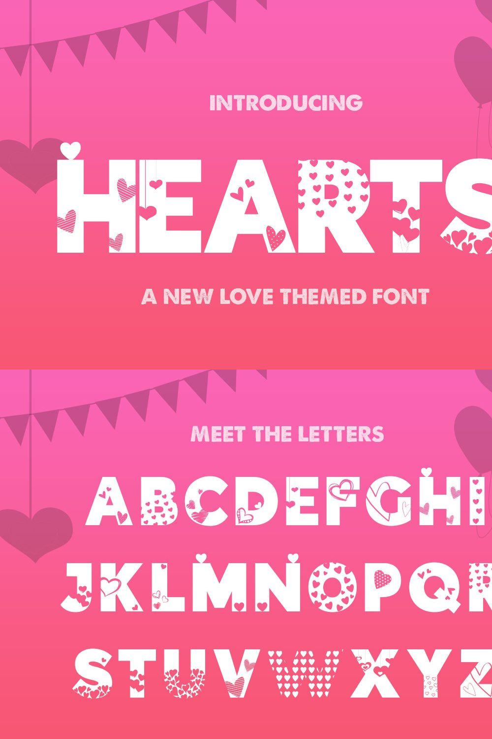 Hearts Silhouette Font pinterest preview image.