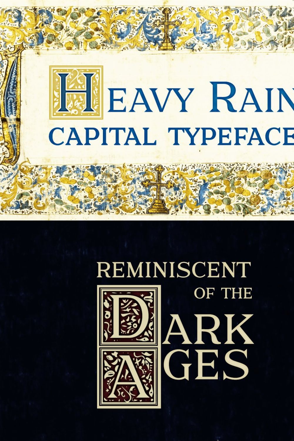 Heavy Rain — Capital Medieval Font pinterest preview image.